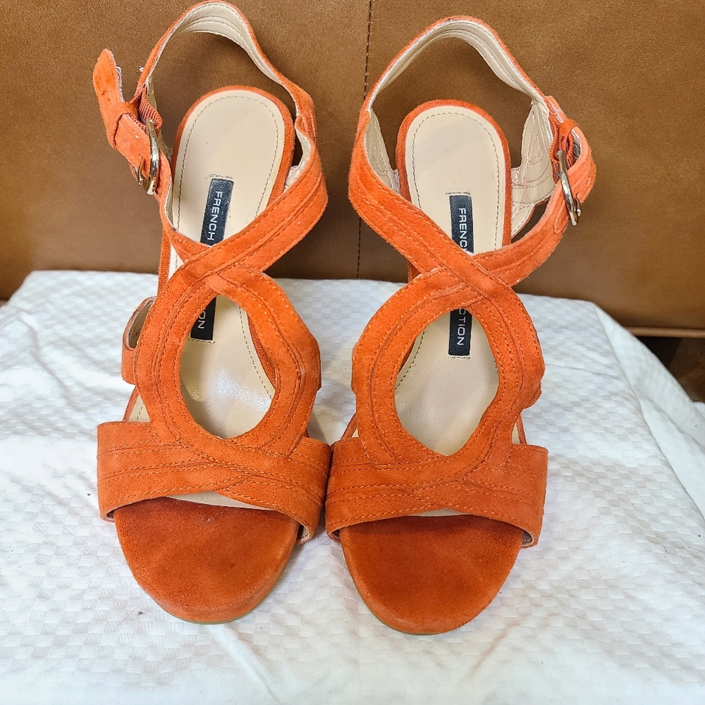 French Connection orange suede heels